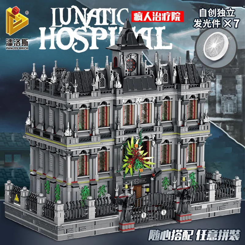 Super Large Creativity 7537pcs Lunatic Hospital  Series Building Blocks，Compatible Assembled Model Toy With Light Aldult Gifts