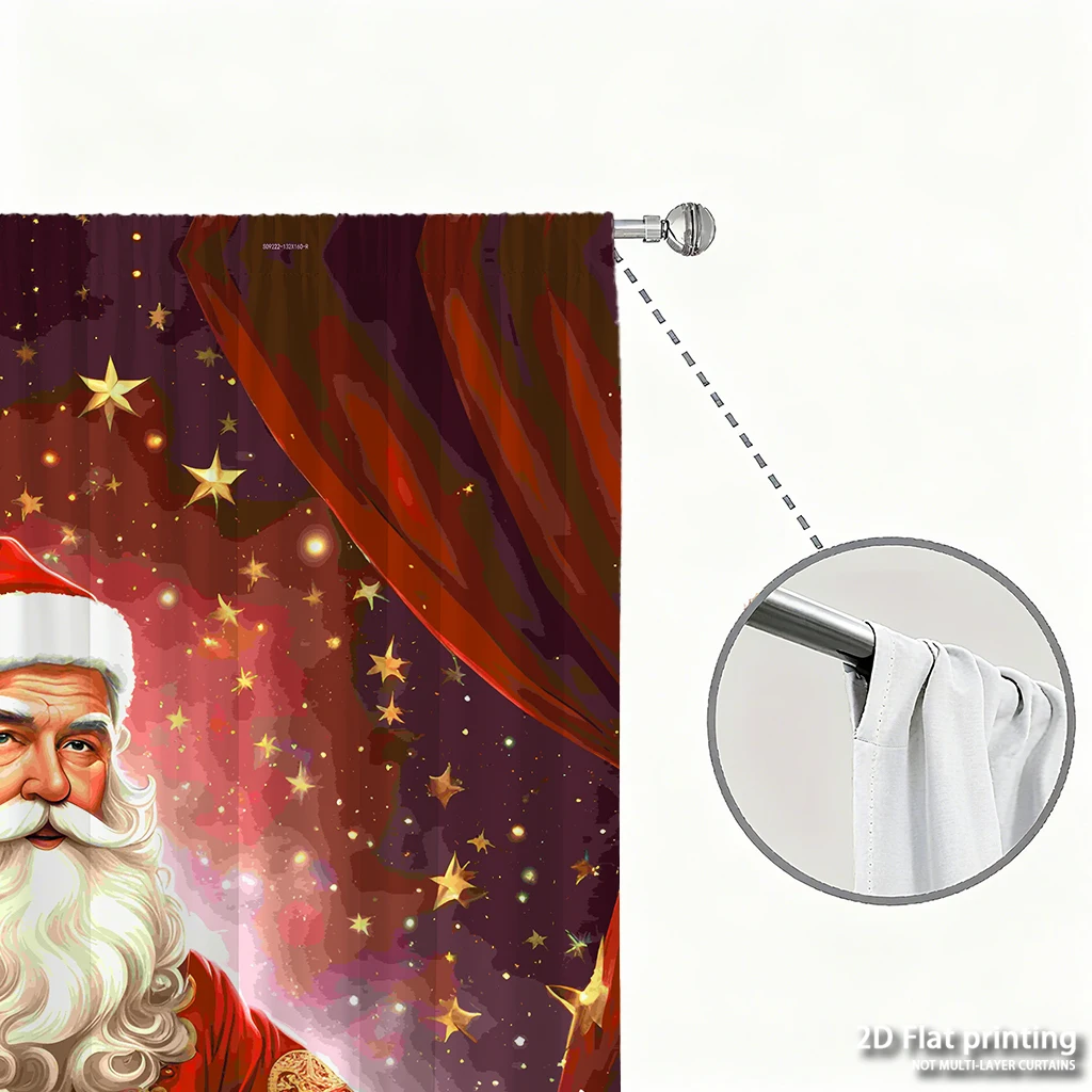 طقم مكون من قطعتين من ستائر مطبوعة رقمية عالية الوضوح لعيد الميلاد سانتا كلوز من الذهب الأحمر على شكل زهور احتفالية لتزيين المنزل