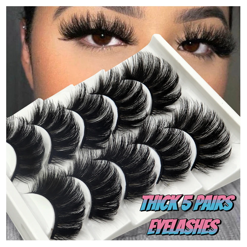 5 Pairs 3D Mink Lashes Natural Long False Eyelashes Thick Eyelashes 20-25mm Dramatic Eyelash Extension Sexy Eye Makeup Maquiagem