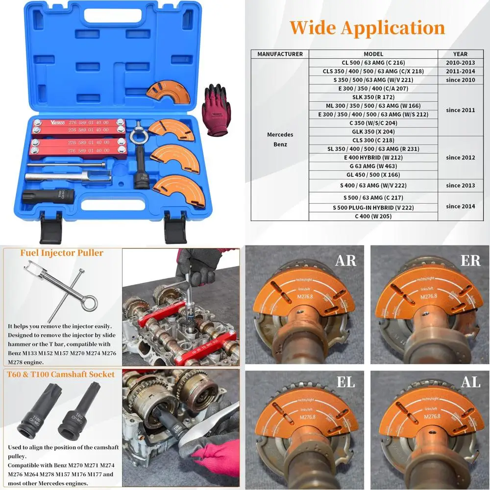 Engine Alignment Locking Timing Tool Kit with 4PCS Camshaft Adjuster Tool Kit, Compatible with Mercedes Benz M157/M276/M278, T60