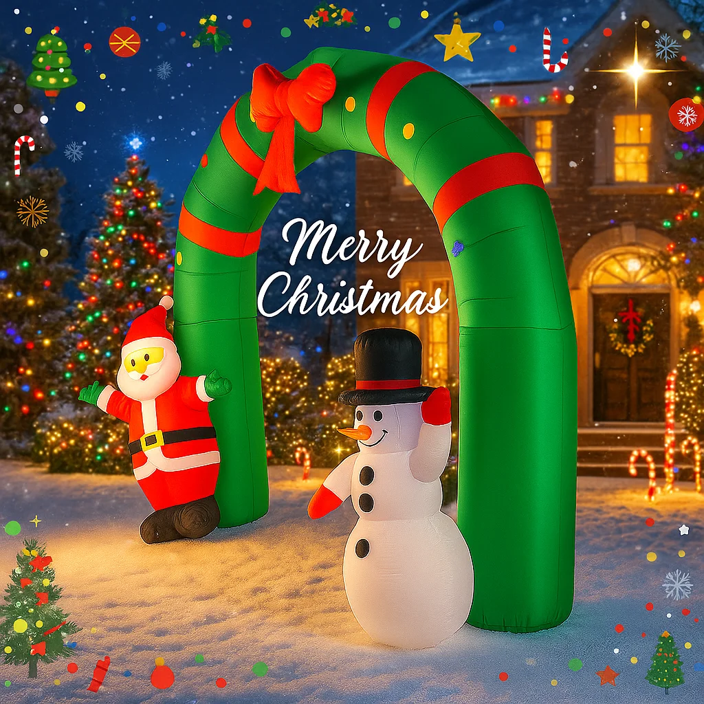 Arco inflable de decoración de patio con luz LED de 10,2 pies, Papá Noel, muñeco de nieve, juguete, suministros de Navidad, adornos para el hogar, regalo de vacaciones de Navidad