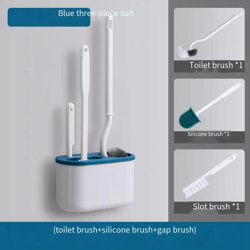 AT35 3 In 1 White Toilet Brush Silicone Wall Mounted Rack TPRS Nylon Detailed Cleaning Brush Gaps Cleaner WC Bath