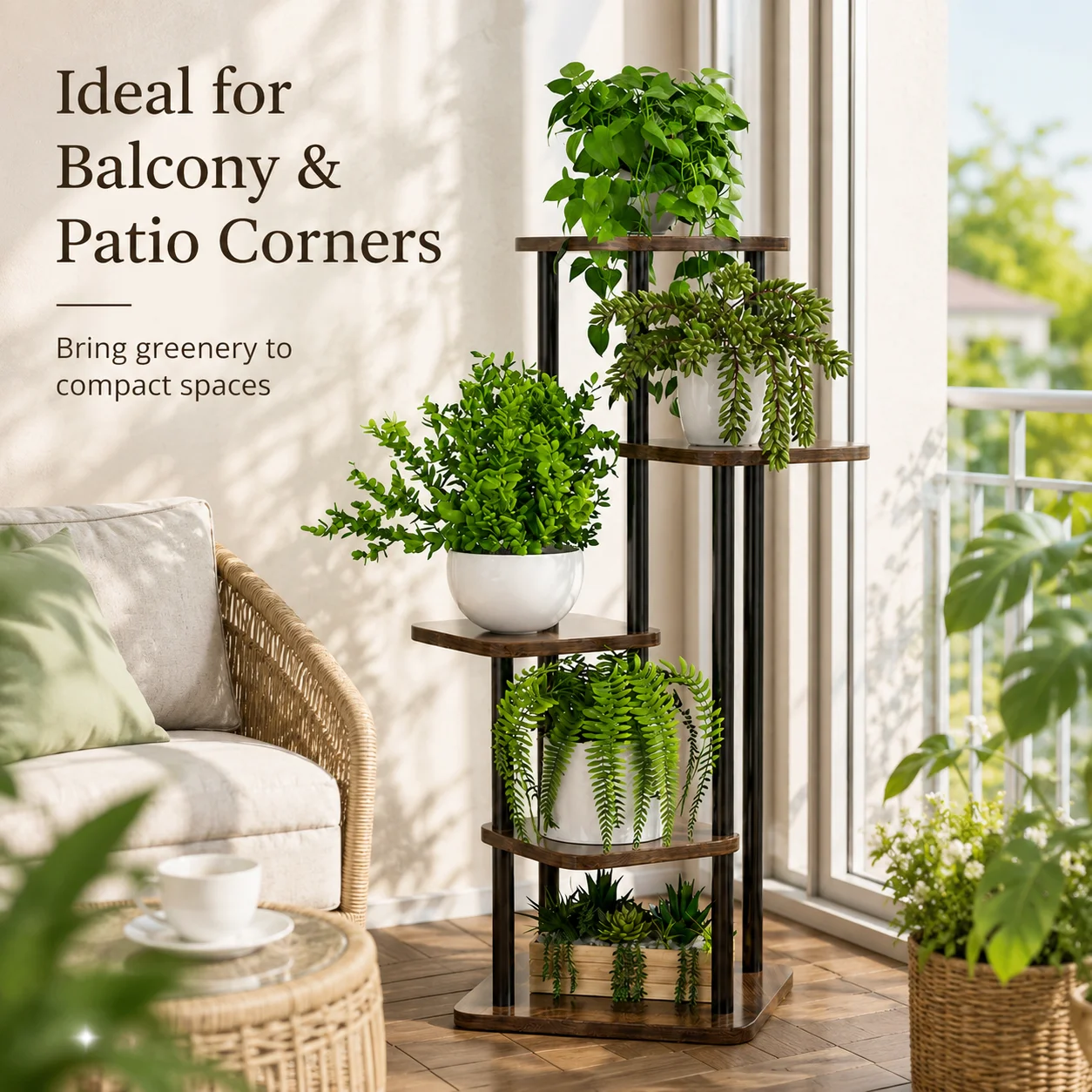 Étagère à plantes à 5 niveaux, support pour pots de fleurs, gain de place pour salon, balcon, terrasse, décoration de fenêtre avec étagère à plantes superposée