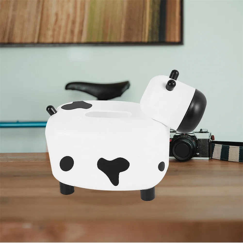 Cow Shaped Multi-Functional Tissue Box Holder with DIY Toothpick Dispenser Compact Portable Design for Car Office Desktop Living