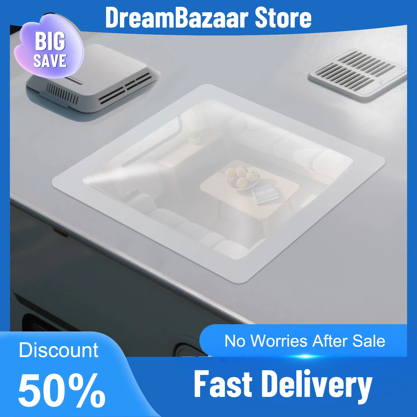 투명 PC RV 스카이라이트 외부 돔 자외선 차단 처리 26x26인치 나사 설치 3.77파운드 순중량 내구성 직접 교체