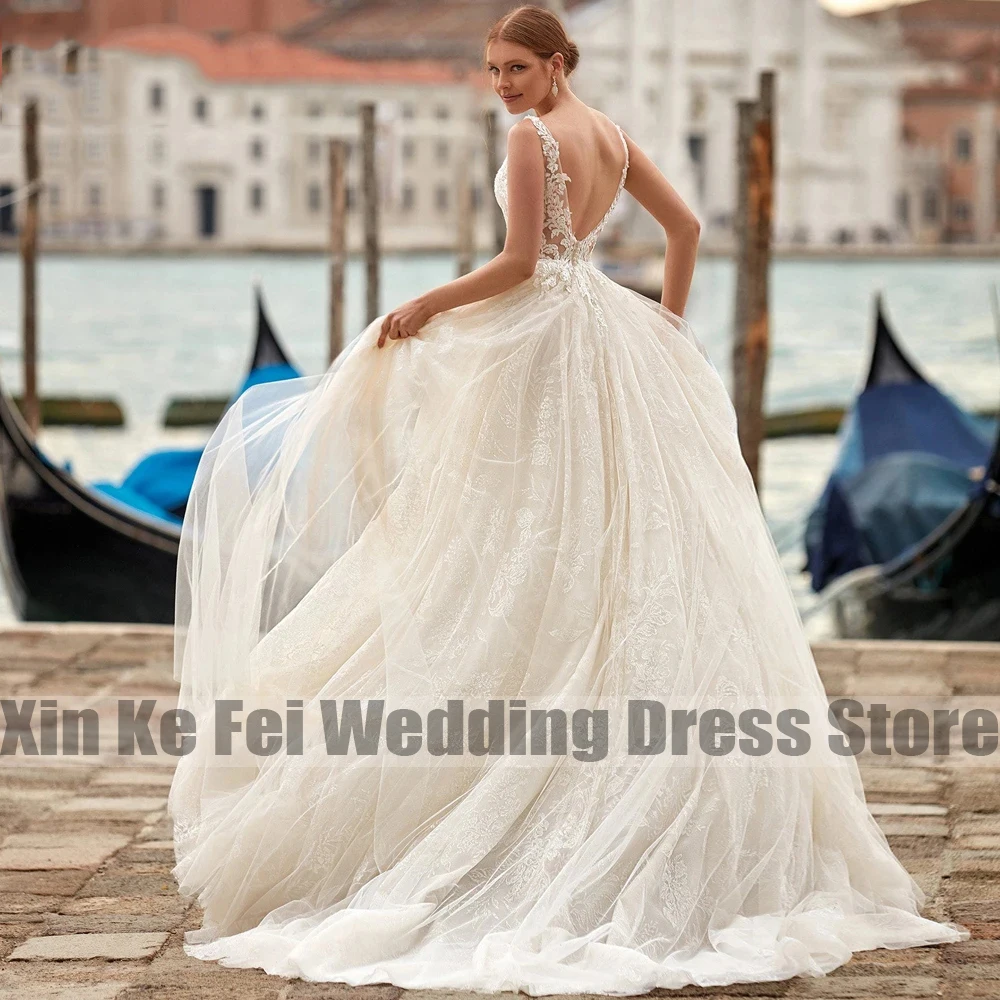 Bellissimi abiti da sposa eleganti da spiaggia a-line nuovo 2023 abito da sposa Illusion con scollo a v bellissime Appliques abiti da sposa romantici