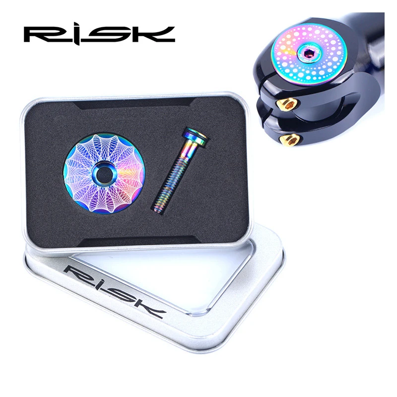 RISK RT103 Lightweight Titanium Alloy Bicycle Headset Cap + M6x30mm Bike Headset Stem Bolt Headset Screw 3 Colors Bicycle Parts