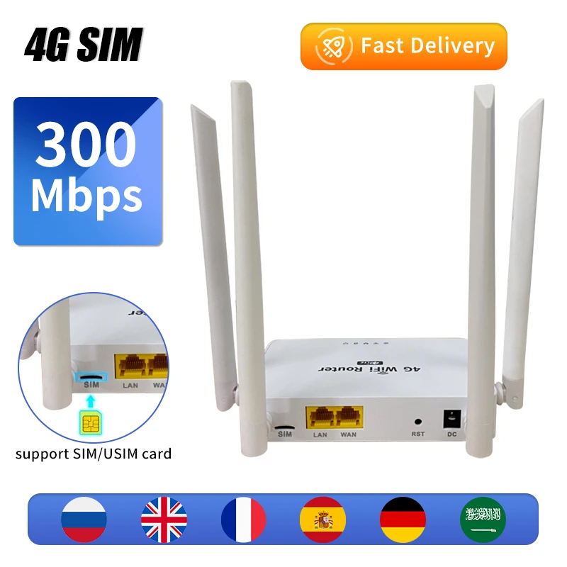 WE2002 4G SIM Router 300Mbps Openwrt Access Point Through-wall WiFi LAN WAN EC200TEUHA Module 4Ghz 5dbi Antenna for Home