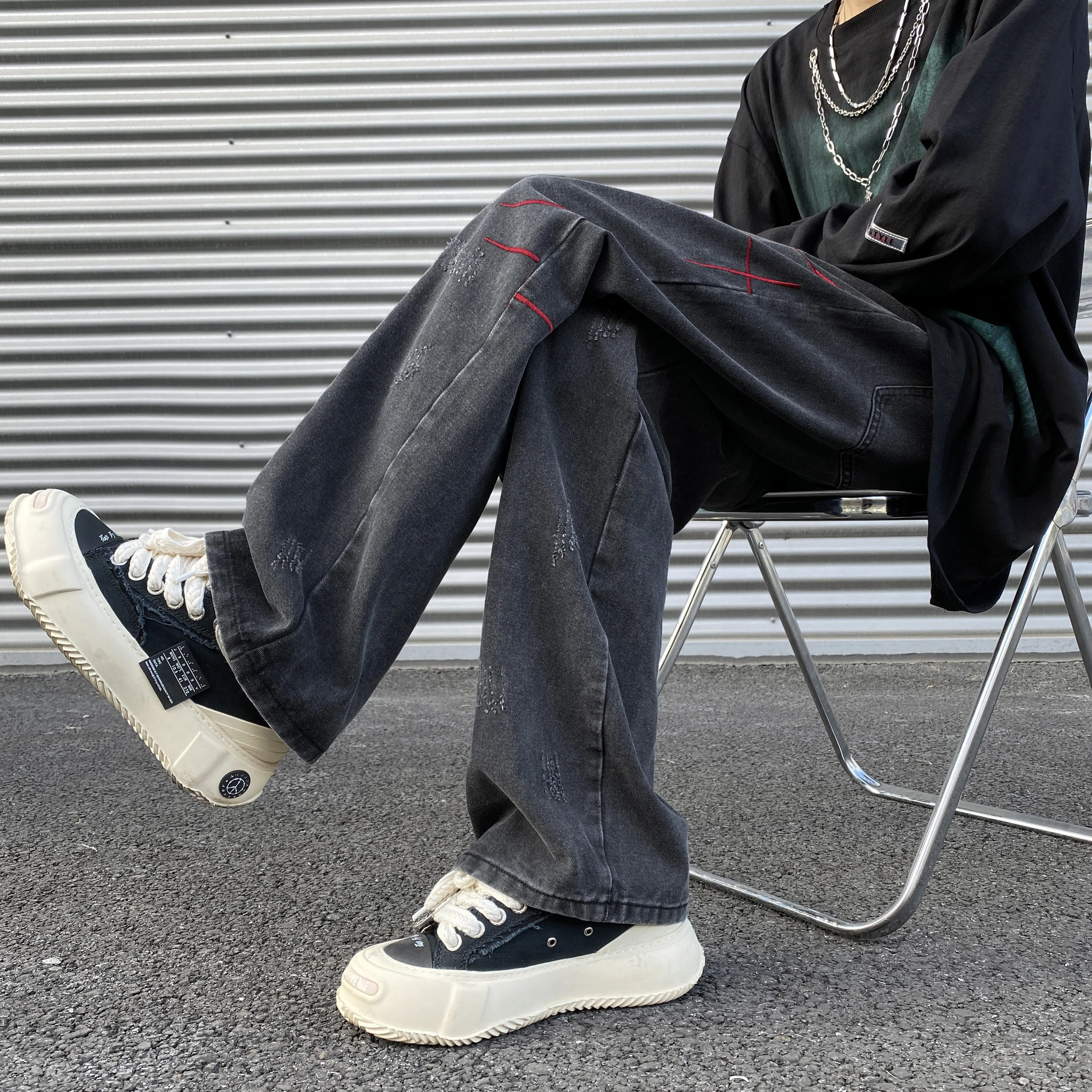 

Качественные осенние брюки, прямые джинсы с начесом в американском стиле ретро