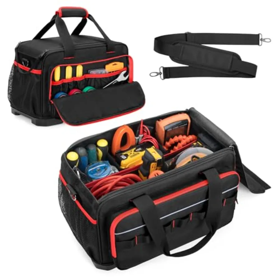 

Heavy Duty Tool Bag for Men 15-Inch Tool Tote Bag with EVA Hard Base and Carrying Strap Multi-functional Tool Storage Organizer