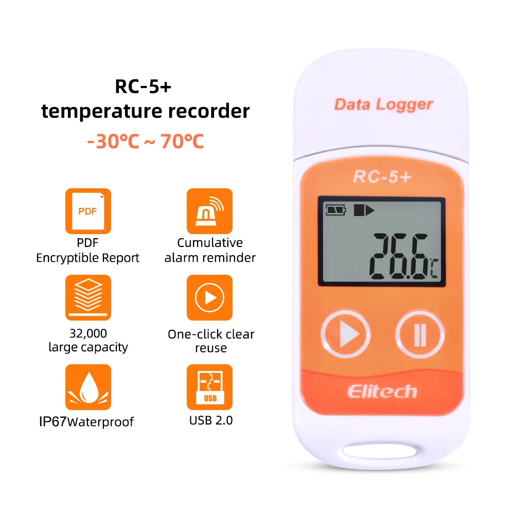 RC-5+ High-precision Digital USB Temperature Data Logger Upgrade for Refrigeration, Cold Chain Transport, Labs, Etc