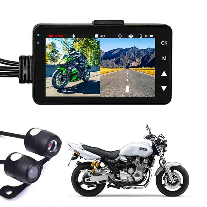 Motorcycle DVR Manufacturer Direct Sales 1080P HD Video Recorder 2 Cameras 120 Angle Loop Recording 12V 5V Step-Down Cable