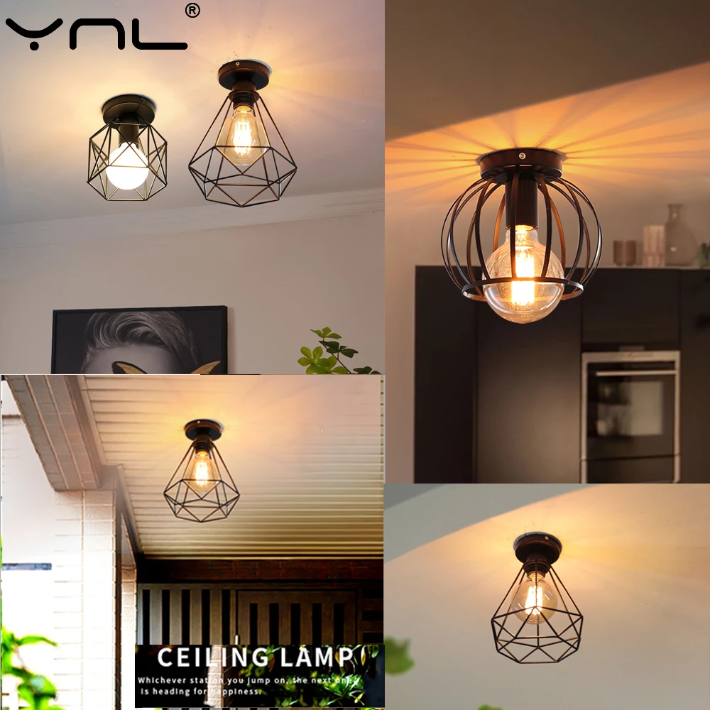 

Retro Ceiling Lamps Vintage Loft E27 Light For Home Decor Hallway Stair Indoor Modern Cage Ceiling Lighting Fixtures 85-265V