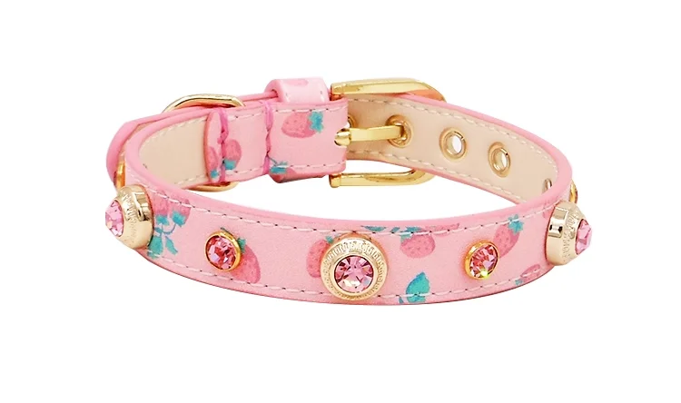 

Small Dog Collar Genuine Leather Pet Cat Collar Big Cezch Stone Iced Out for S/M/L Dogs Cats High-end Fashion Customized Design
