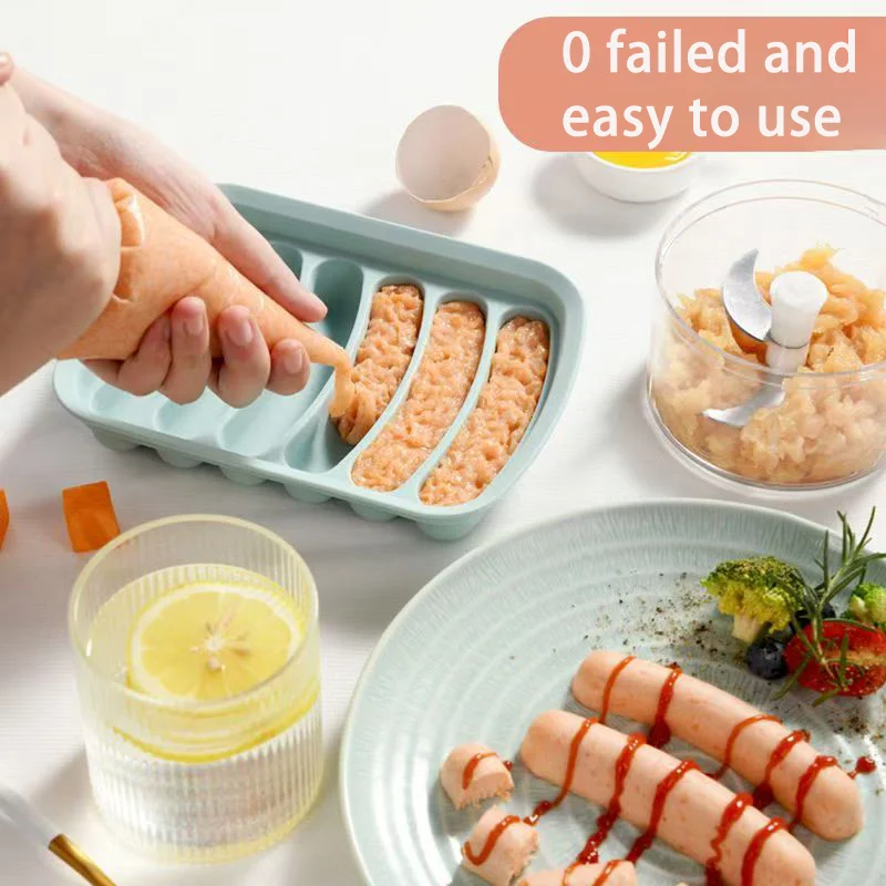 Baby Food Dogs - แม่พิมพ์ไส้กรอกซิลิโคน DIY พร้อมฝาปิด สำหรับทำอาหารเสริมเด็ก อบและนึ่งแฮม ฮอทดอก