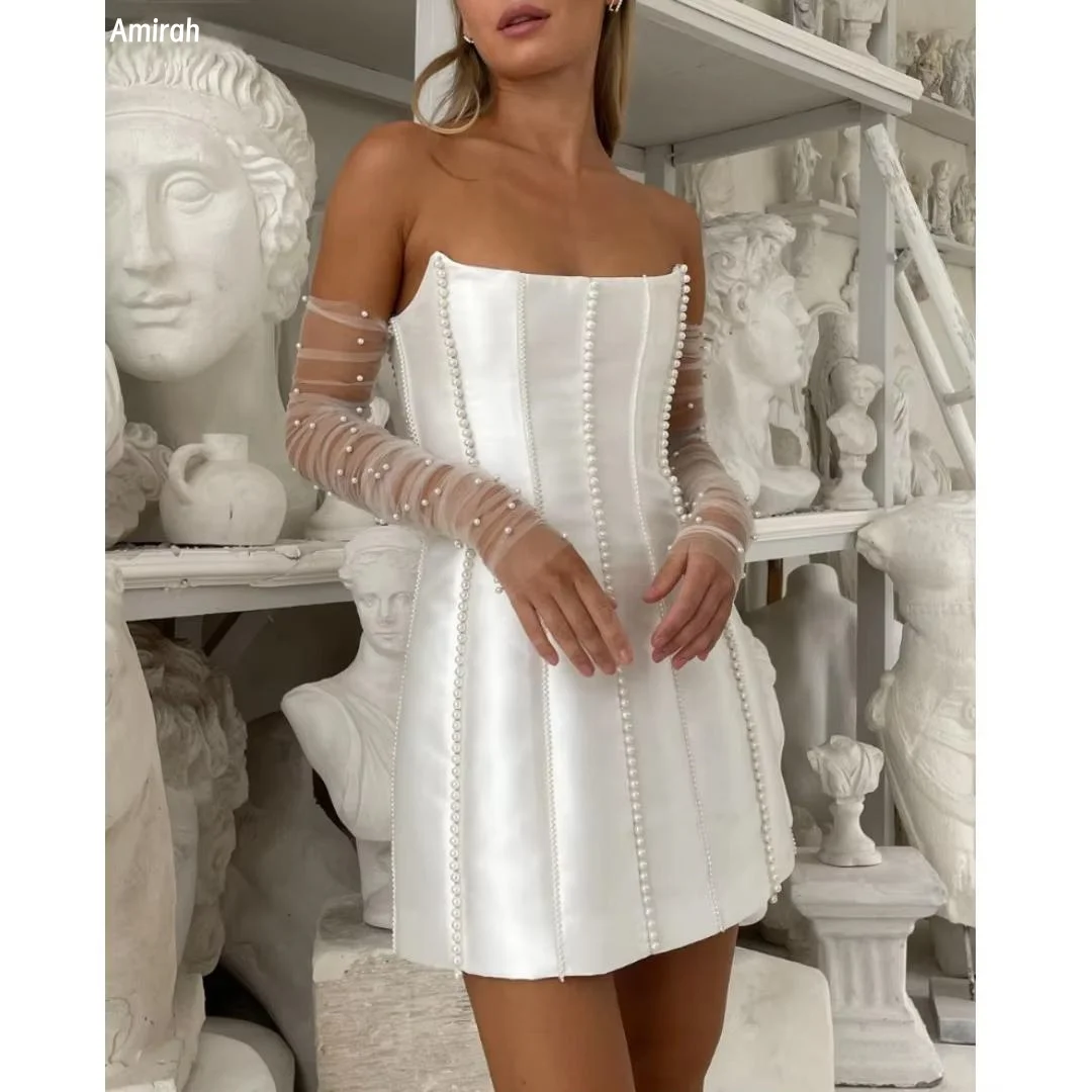 

Amirah Bead Embroidery Evening Dresses Wedding Party Dress Elegant White Custom Made Dresses for Special Events Off-shoulder