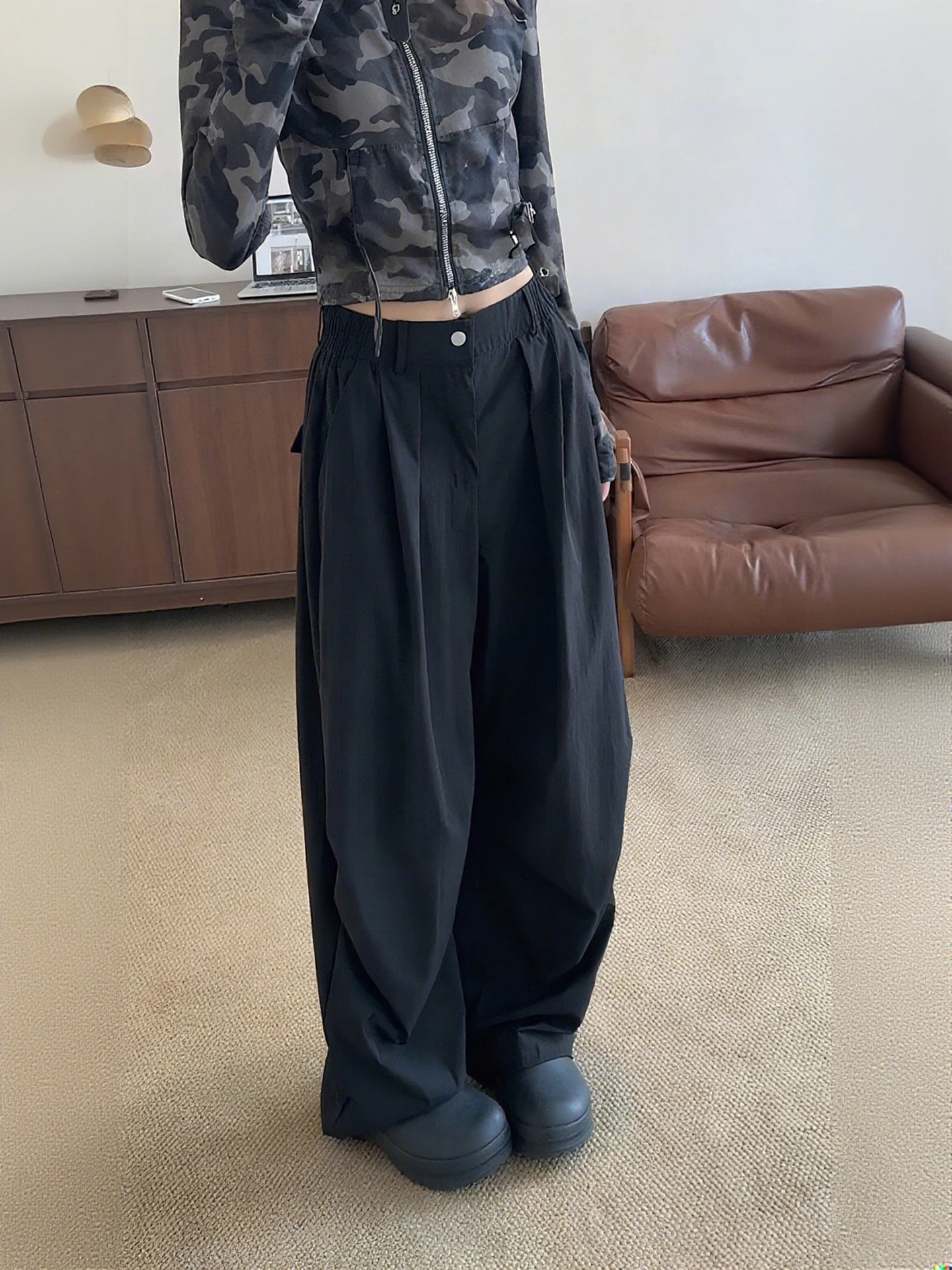 

Bla свободный крой, широкие брюки прямого кроя, мужские осенние дышащие брюки для похудения с высокой талией в стиле ретро