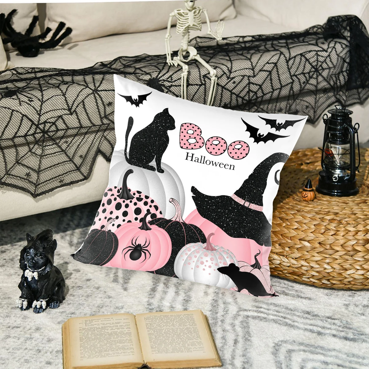 45x45cm Halloween Decoration Pillow Covers Indoor Outdoor Throw Cushion Cover Halloween Party Supplies Pumpkin Bat Pillowcase