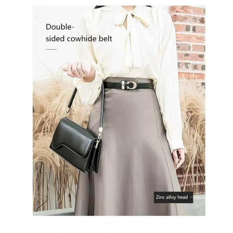 2025 Women's Leather Belt – 2.3cm Wide, Korean Style C Buckle, Slim Waist Belt for Skirt & Jeans, Minimalist Ins Fashion, Revers