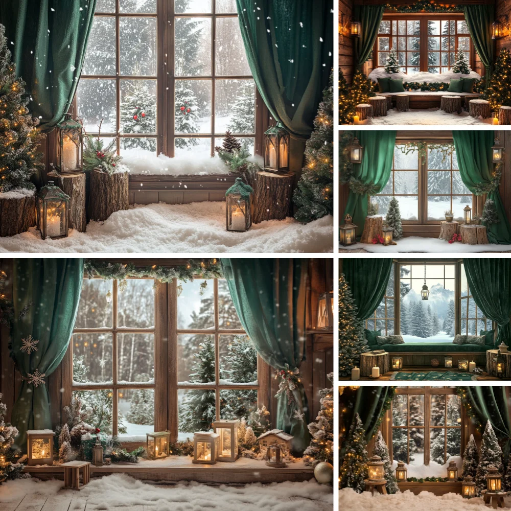 

Photography Background Christmas Vintage Room Window Curtain Xmas Tree Kids Family Portrait Decor Backdrop Photo Studio