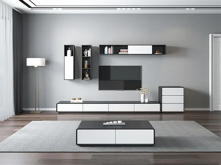 Small apartment TV cabinet rounded corner coffee table TV cabinet combination minimalist living room TV cabinet