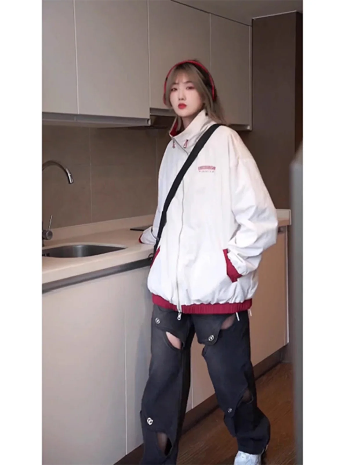 

Double-Sided Wear Red Wine Color Men's Spring Autumn Sle Baseball Jaet Youth Faion Brand Casual High Street Stitching