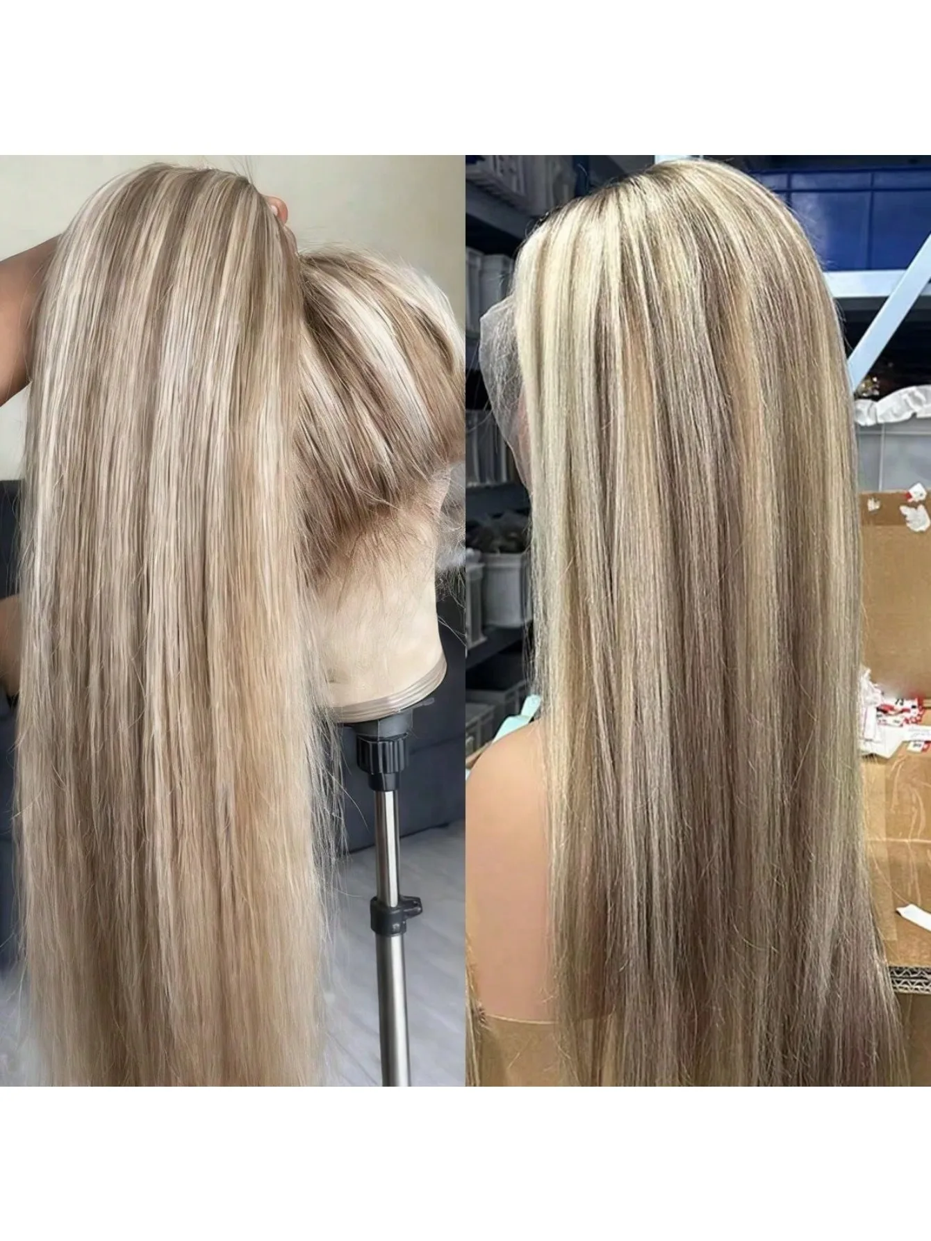 Ombre Platinum Blonde Bone Straight Human Hair Wigs for Women Natural Looking 13x4 HD Transparent Long Straight Lace Front Wigs Human Hair Free Parting Brazilian Remy 180 Density Glueless Wigs Human Hair Pre Plucked For Daily Wear