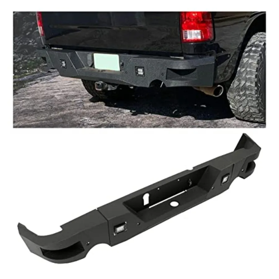 

Rear Bumper Compatible with 2009-2018 Dodge Ram 1500 with License Plate Mount and 18W LED Lights Durable Steel Black Finish Inc