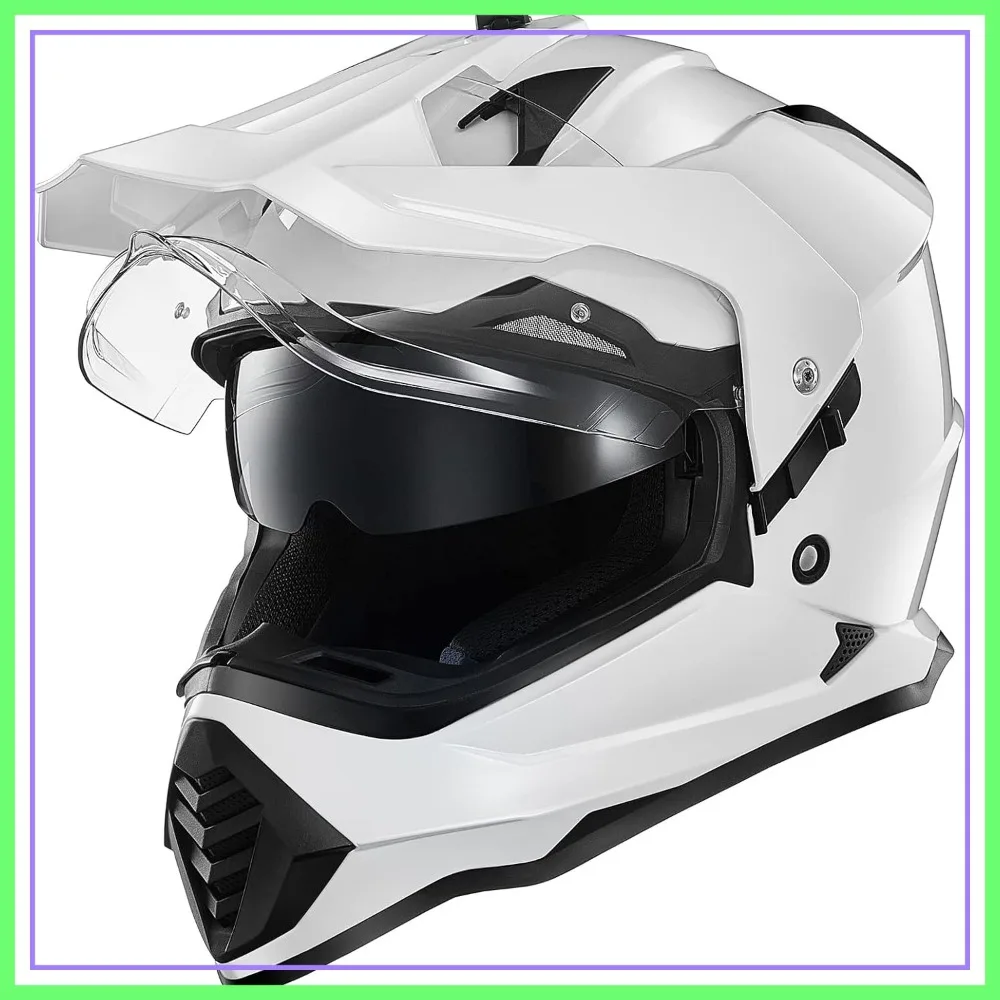 Casco de Motocicleta Doble Propósito con Visera Solar Pinlock, para Moto de Nieve, ATV, Motocross, Modelo WS902 (Blanco, M)