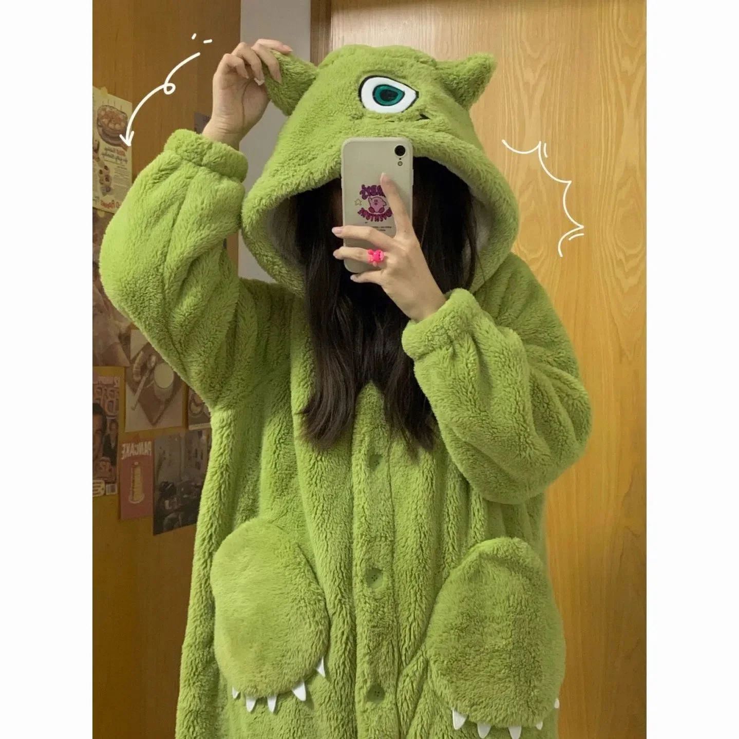 Cartoon Animal Pajamas Women\'s Winter Kigurumi Unicorn Coral Fleece Thickened One-Piece Plush Cute Long Hooded Robe Home Slipper