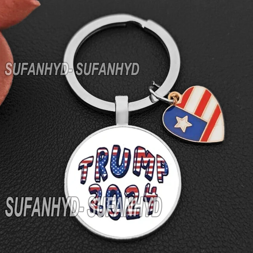 2024 Trump Keychains Flag Keychain Save America Again Creative Glass Cabochon Pendant Key Chains for Men Women Keyring