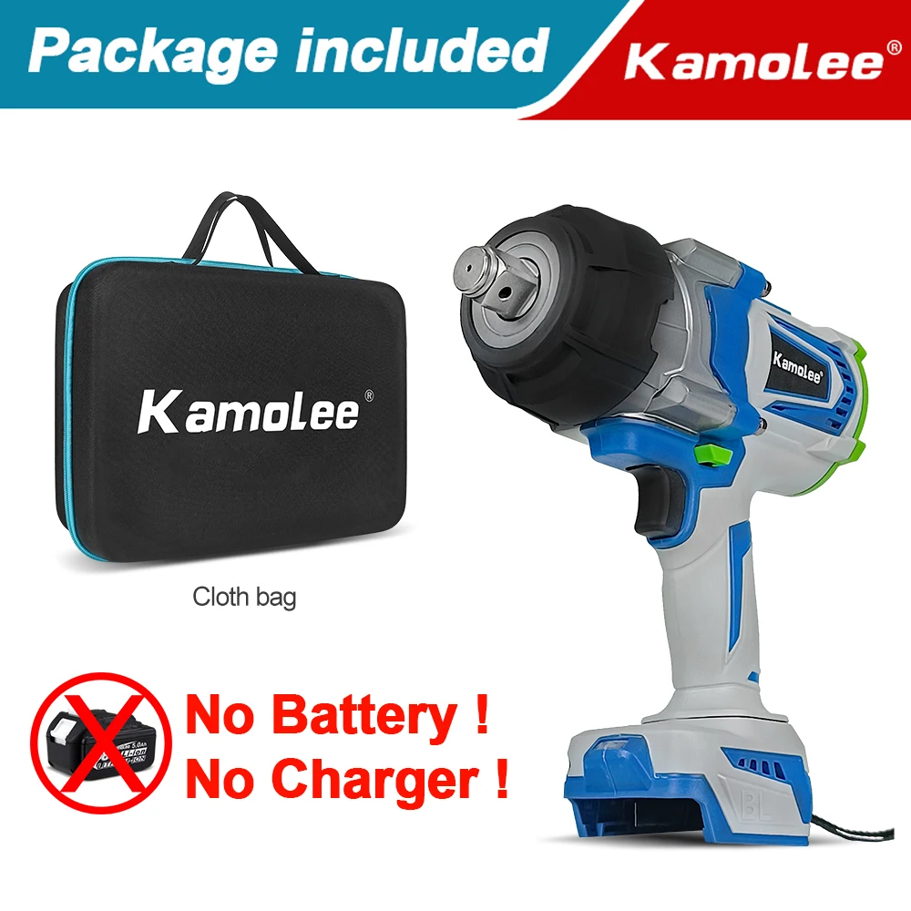 Kamolee 3/4 inch borstelloze elektrische sleutel, 4100NM slagmoersleutel met hoog koppel, snoerloos elektrisch handgereedschap voor reparaties
