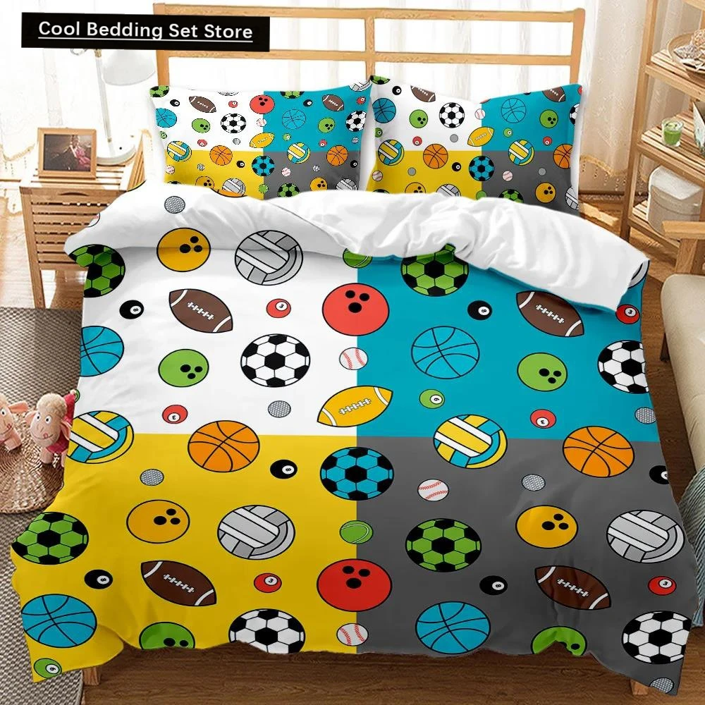 

Ball Duvet Cover Set Sports Balls Bedding Set King Size Basketball Football Soccer Baseball Polyester Quilt Cover for Kids Teens