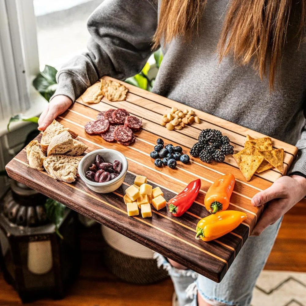 Mammoth Boards™ Triple Striped Hardwood Cutting Board w/Solid Walnut, Cherry & Maple - 100% Made in USA - Elegant Handcrafted