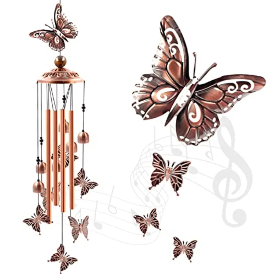 

Wind Chimes Outdoor Clearance Butterflies Aluminum Tube Windchime with S Hook Patio Garden Dr Housewarming Gift.