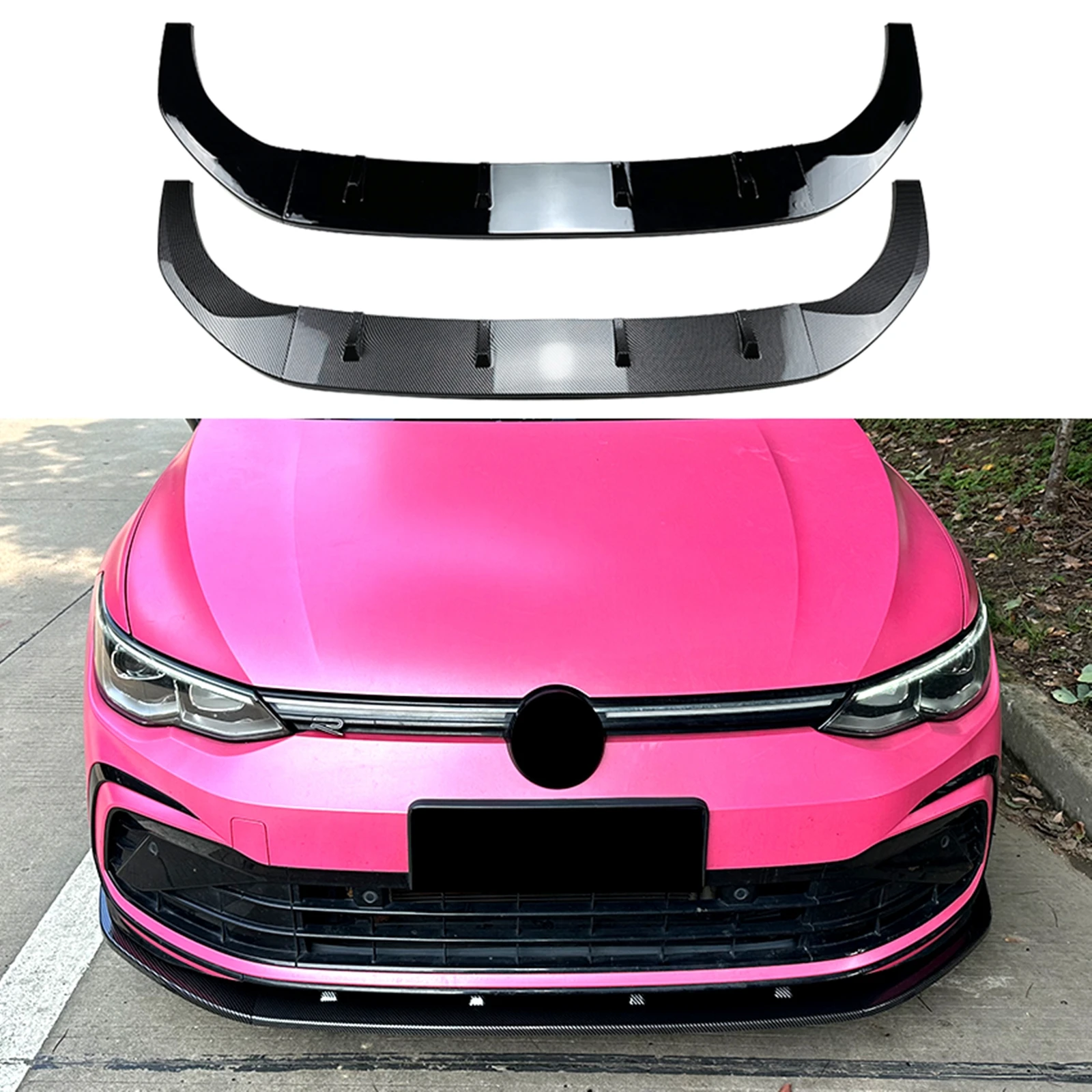 For Volkswagen VW Golf 8 MK8 GTI GTD GTE R-Line Rline 2020-2023 Carbon Fiber Look/Gloss Black Splitter Front Bumper Spoiler Lip