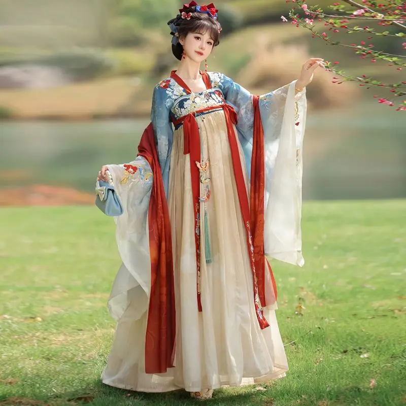 

New Model[White Jade Snow]Hanfu For Women With Elaborate Embroidery, Fairy-style Wide-sleeve Shirt And Chest-high Skirt,