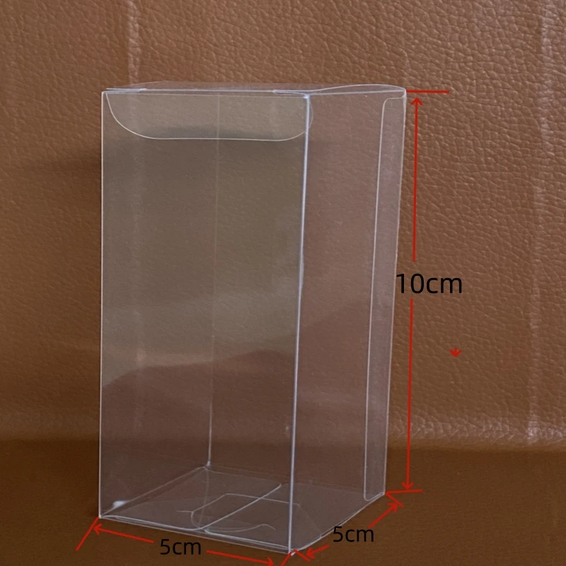 50 cajas de plástico transparente PET plegables de 5x5x10 cm (1,97x1,97x3,94 pulgadas) para exhibición, embalaje de regalos y muñecas, transparentes.