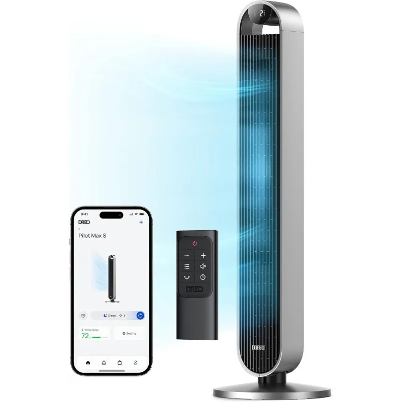 Ventilador de torre oscilante para quarto, ventilador sem panos, 25dB Motor DC silencioso, velocidade de 27ft/s, 42 ", 120 °