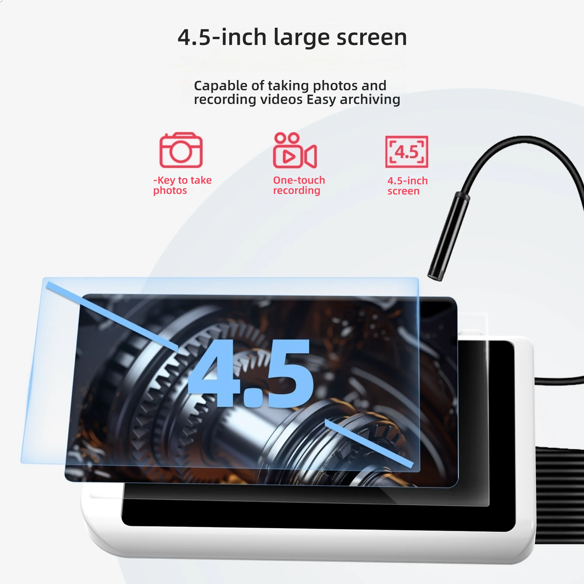3.3mm Lens 4.5 ''HD IPS Scree Endoscope Cameras With Adjustable lighting Automotive Sewer Inspection Borescope for Android