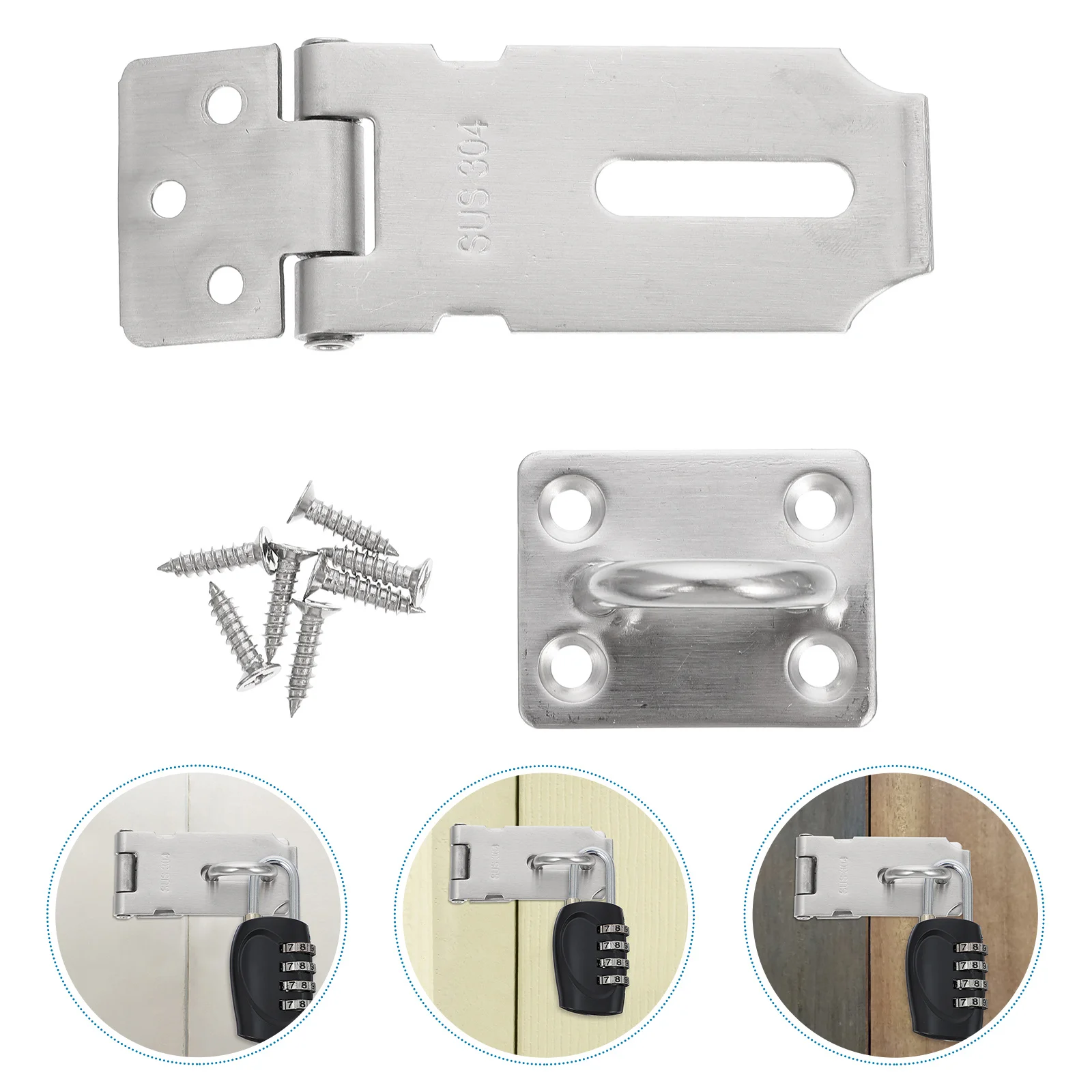 

1 Set Stainless Steel Door Hasp Latch Heavy Duty Gate Lock Buckle For Home Office Security Anti-Theft Cabinet Lock Hasp Durable