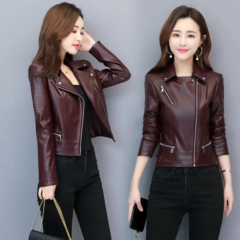 Short Spring Autumn Leather Jackets Women 2023 New Fashion Motorcycle Womens Leather Jacket Loose Lapel Women's Clothing Jaqueta