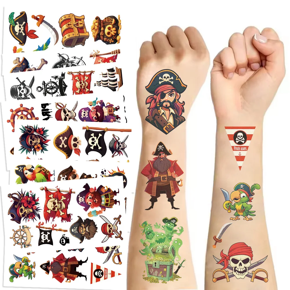 10 Sheets/Set Pirate Temporary Tattoo Stickers buccaneer corsair Pirate Ship Shower Kids Gift Body Makeup Sticker Tattoos