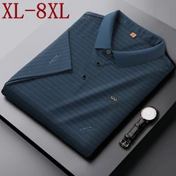 8XL 7XL 6XL 2024 New Summer High End Luxury Striped Shirts For Men Short Sleeve Lapel Mens T-Shirts Casual Loose Camisa Polo