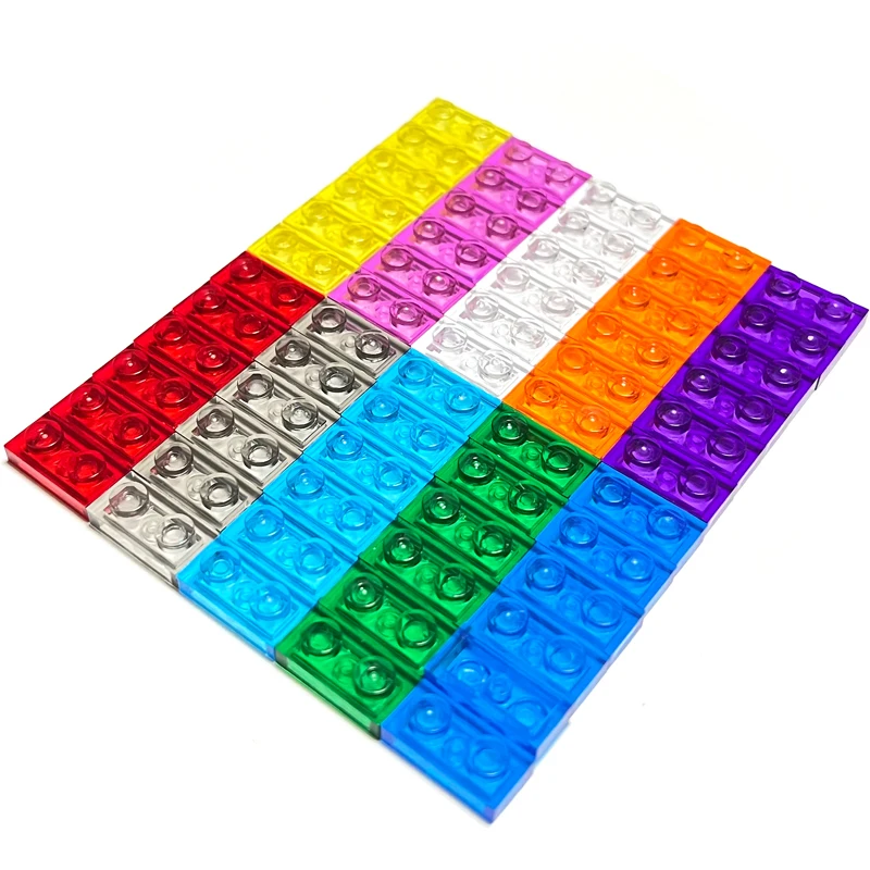 Transparent Plate 1x2 Building Block MOC Parts Colorful Brick Toys For Pixel Art Children Creative Compatible 3023 100pcs/Lot