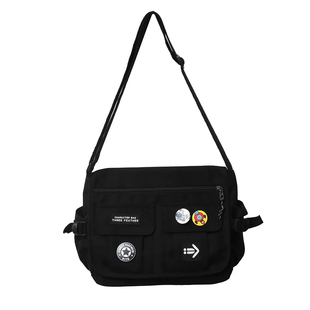 Trendy men's shoulder bag large capacity outdoor sports leisure fashion messenger bag free badge pendant