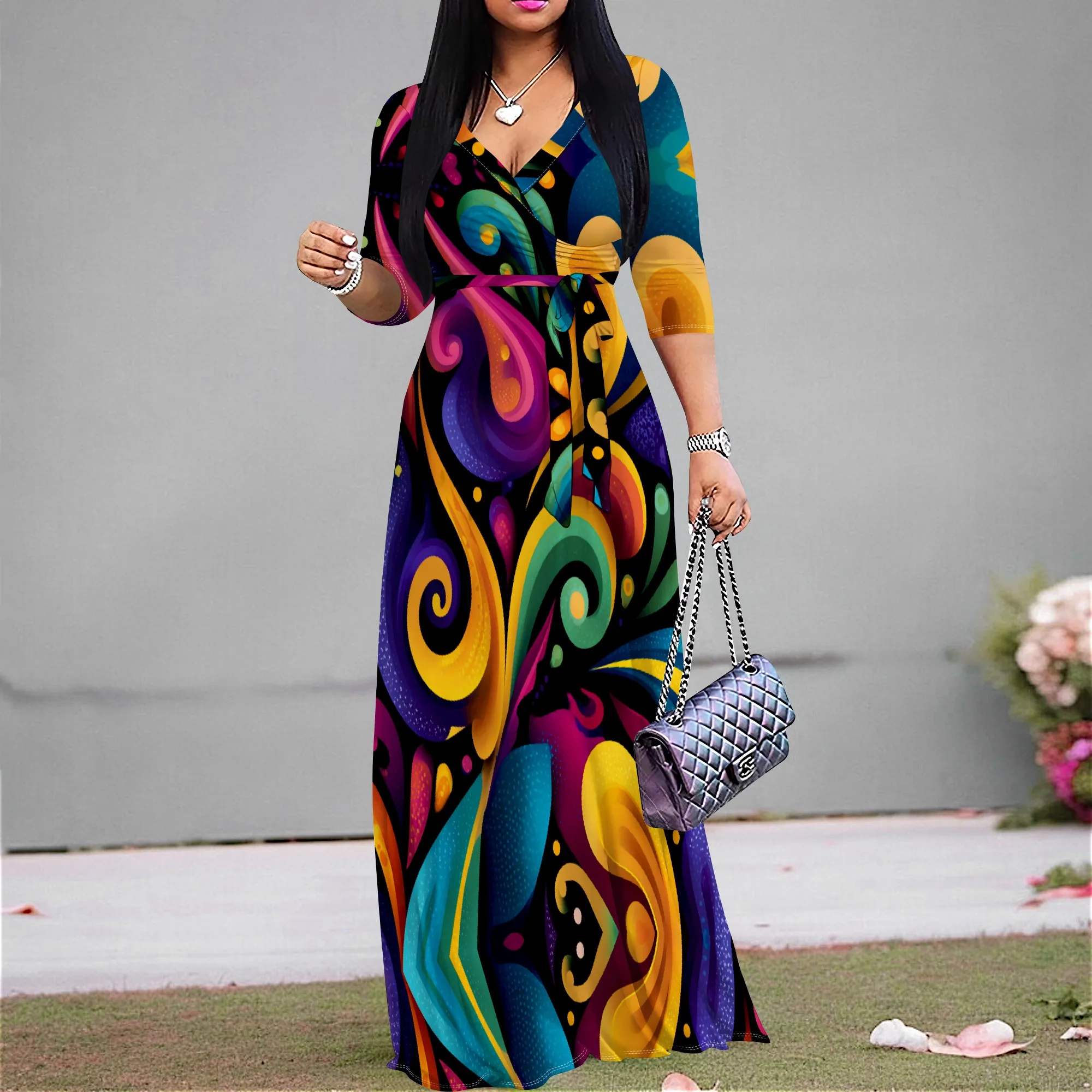 

"Vibrant Tie-Dye Maxi Dress for Women – Sexy Wrap Dress in S-3XL, Perfect for Summer Parties & Night Out"