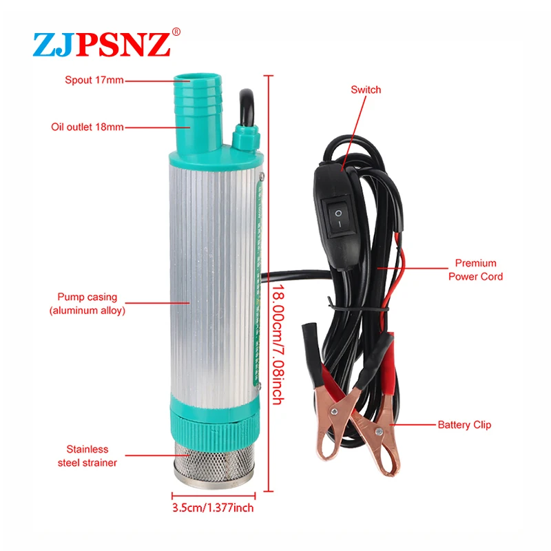 38mm 12V 24V Portable DC Submersible Pump 30L/min Electric Diesel Water Transfer Pump Car Camping Fishing Liquid Suction Pump