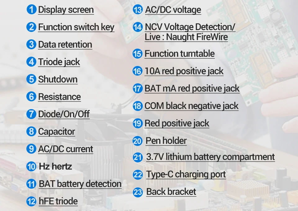 ANENG Digital Multimeters Rechargeable SZ818 Professional AC/DC Voltage NCV Ammeter Voltmeter HFE Triode Capacitor Test Tools
