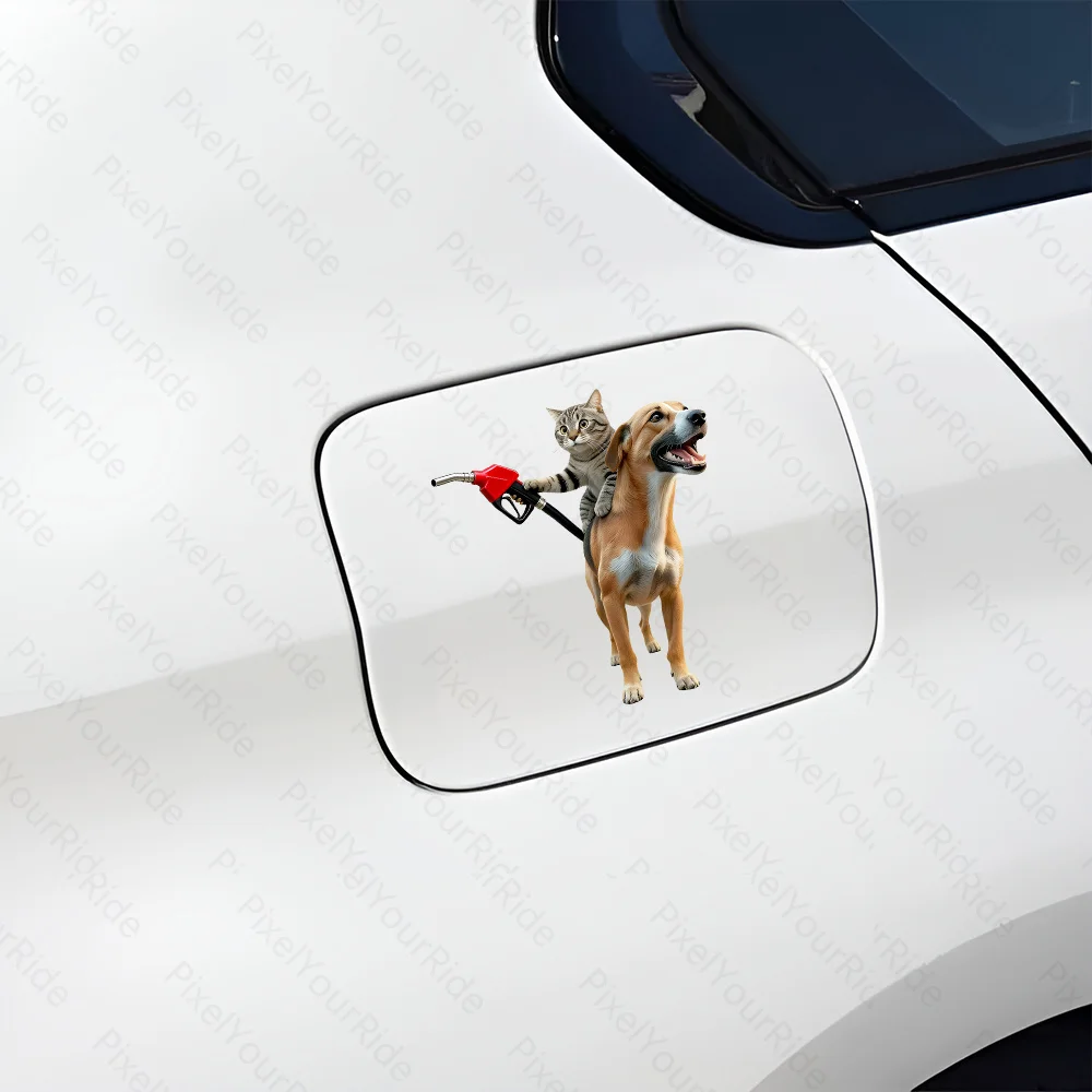 

Funny Refueling Cat & Dog Combination Sticker Waterproof Vinyl Decal for Motorcycle Car Fuel Tank Cap Mirror Decor